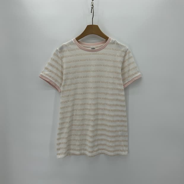[Courreges] 꾸레쥬 보더 테이핑로고 링거 반팔티셔츠
