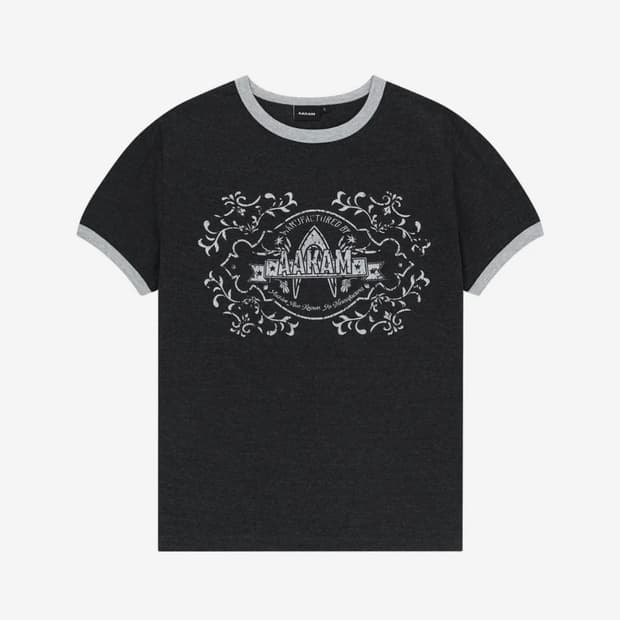 Stamp Printed Ringer Top (Dark Gray)