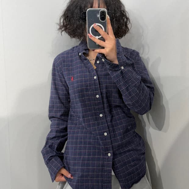 S 폴로 랄프 로렌 슬림핏 네이비 체크 긴팔 셔츠