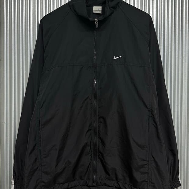 [105(XL)] 나이키 후드 윈드브레이커 집업자켓 블랙 빈티지