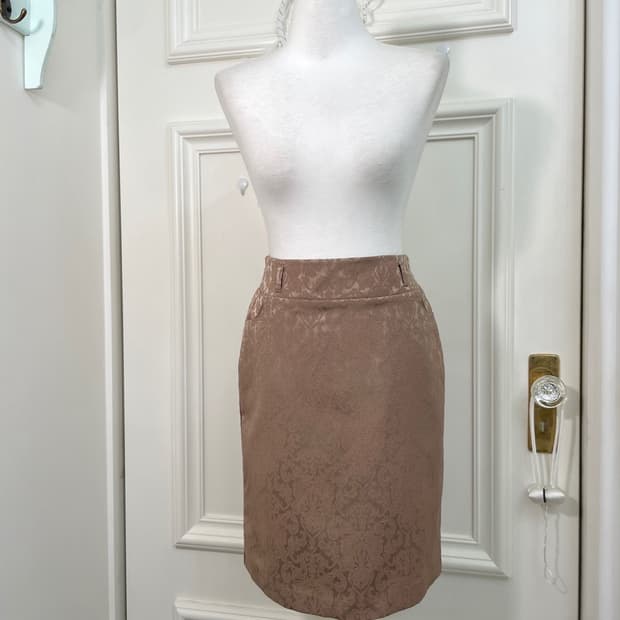 beige brown jacquard midi banding skirt