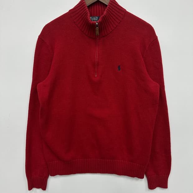 폴로 레드 반집업 니트 