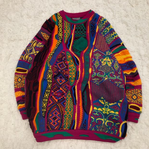 쿠지 멀티컬러 울 오버핏 패턴 니트