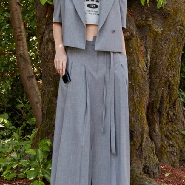 에스와이투씨 트윈 턱 롱 스커트 그레이