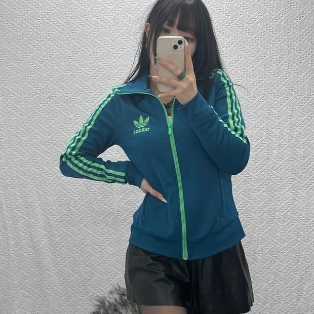 아디다스 레트로 Y2K 대장급 네온민트 져지 집업 100 C09140