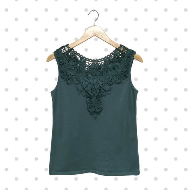 vintage lace sleeveless top deep green