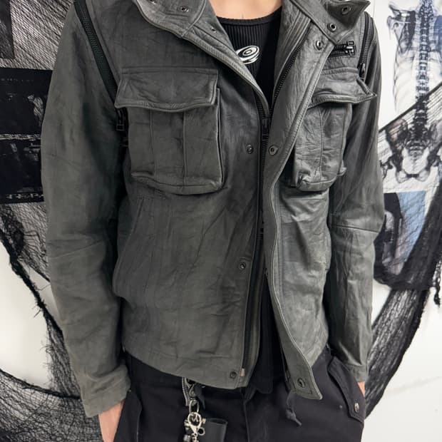 Hard zipper detail leather jacket
