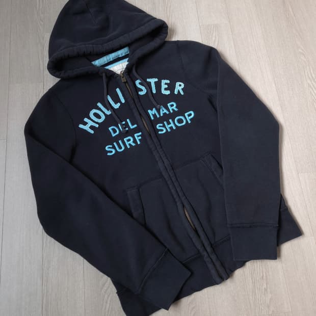 홀리스터 네이비 스카이블루 로고 후드집업