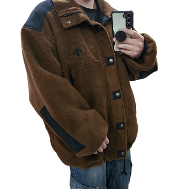 90s 올드스쿨 데상트 오버핏 브라운 플리스 자켓