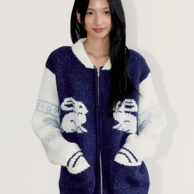 오피쉬 COWICHAN KNIT ZIP-UP CARDIGAN, NAVY