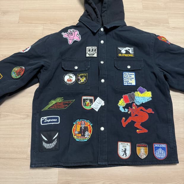 슈프림 패치스 후드 집업 셔츠 자켓 m