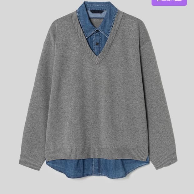 준지 25SS  데님 배색 스웨터 라이트 그레이 L