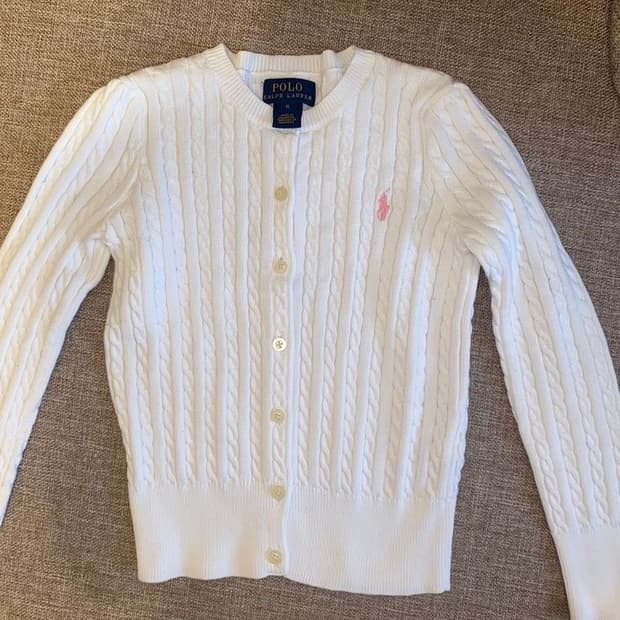 랄프로렌 가디건 화이트 핑크포니