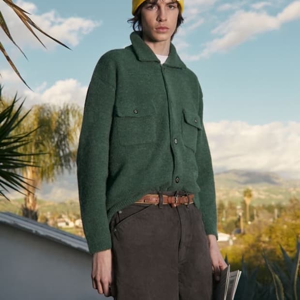 STU 더블 카라 가디건 그린 L