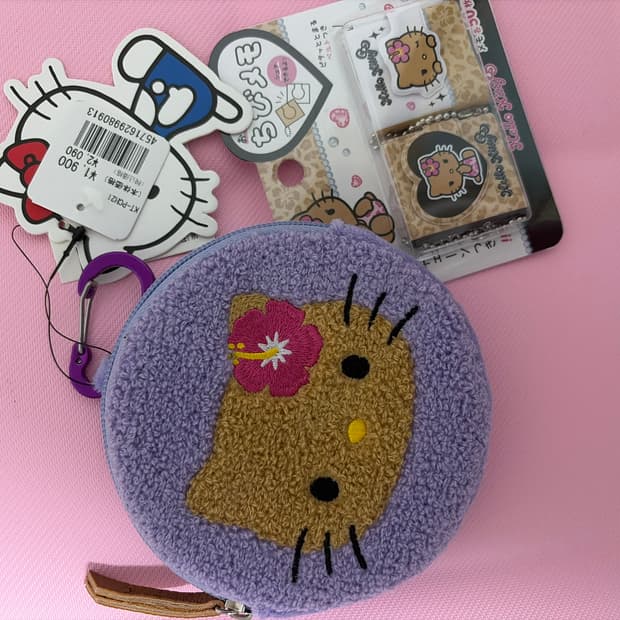 헬로키티 퍼 동전지갑 & 메모지 세트