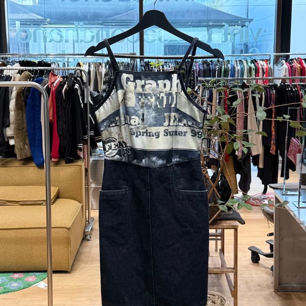 펜디 데님 그래픽 미니 원피스 