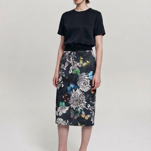 ✨마크케인 Marc Cain 플라워 나비 미디 스커트 55 | 밴딩 슬림