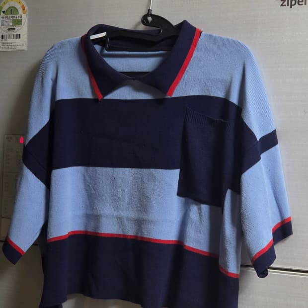 만원급처! 핀터깔 카라 배색 크롭 니트