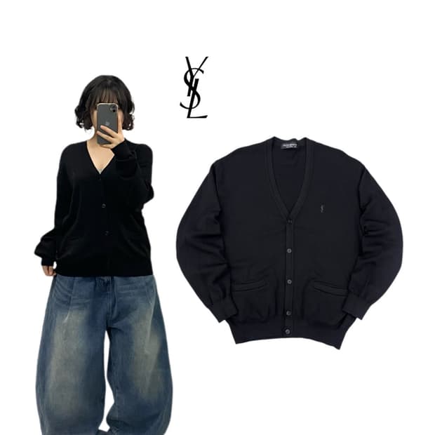 입생로랑 YSL로고 니트 가디건 블랙