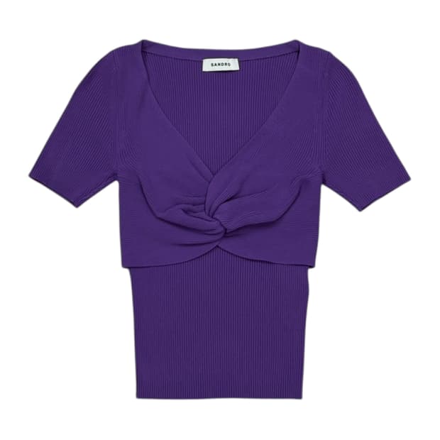 산드로 플리츠 숏 반팔티 퍼플 보라 0