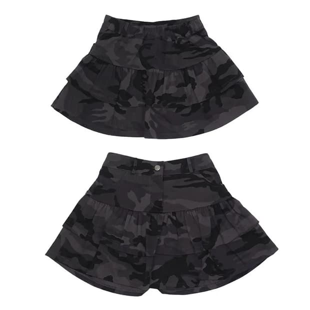 J:zet 제이젯 Camo Ruffled Mini sk 카고러플미니스커트