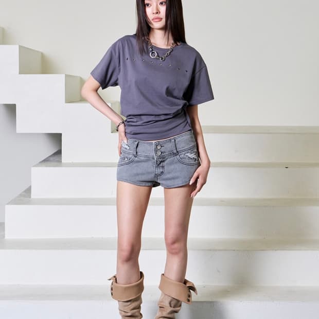 이유씨티 euct 스터드 마이크로 데님 숏팬츠