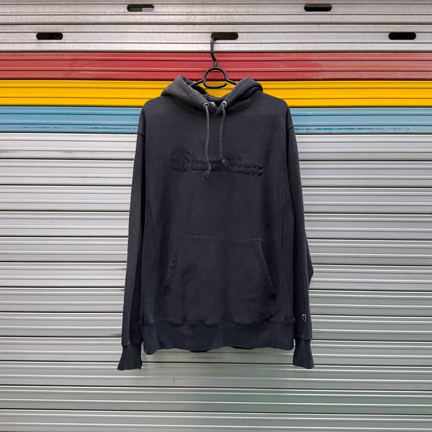 챔피온 블루택 리버스위브 자수 더블 로고 후드티