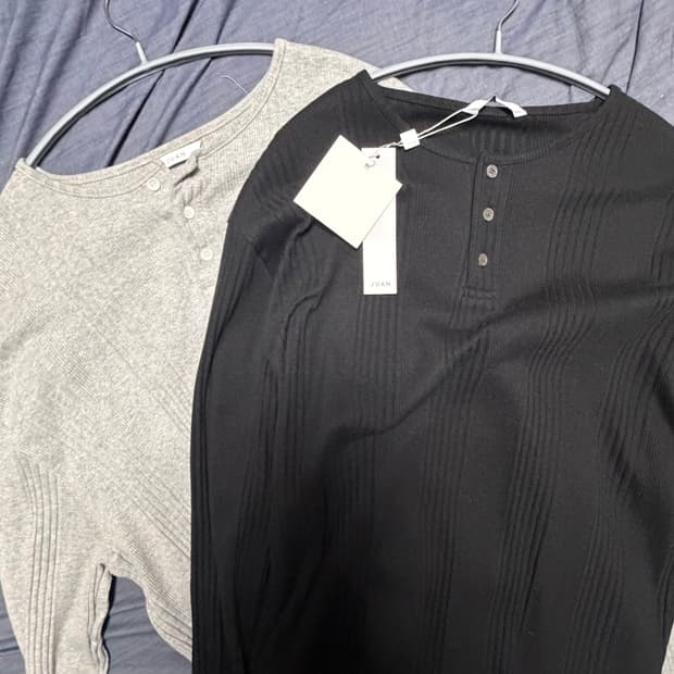 주앙옴므 헨리넥 롱 슬리브 티셔츠 (블랙,그래이) L