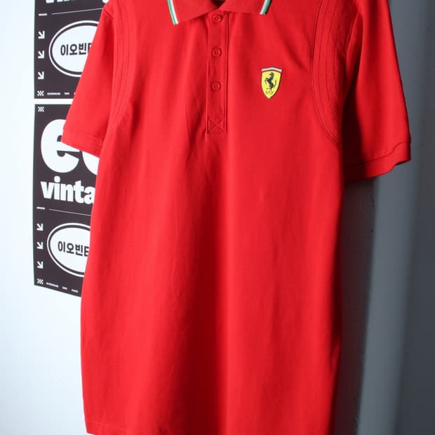 (L-XL) 페라리 반팔 카라 티셔츠 F1 레드 루이스해밀턴-H33521