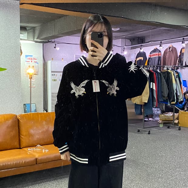 빈티지 자수 벨벳 나일론 리버시블 스카쟌 B4734