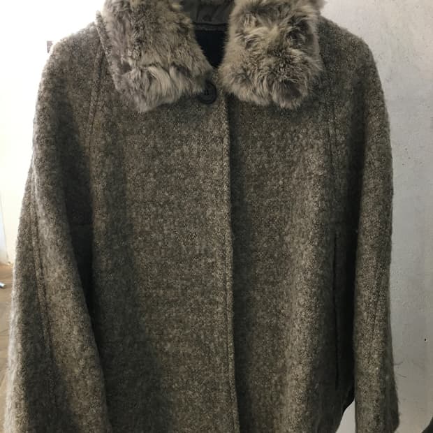 빈티지 퍼 케이프 코트 사와코 하프코트 털