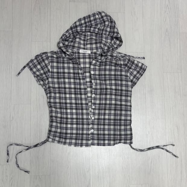 체크 후드 셔츠