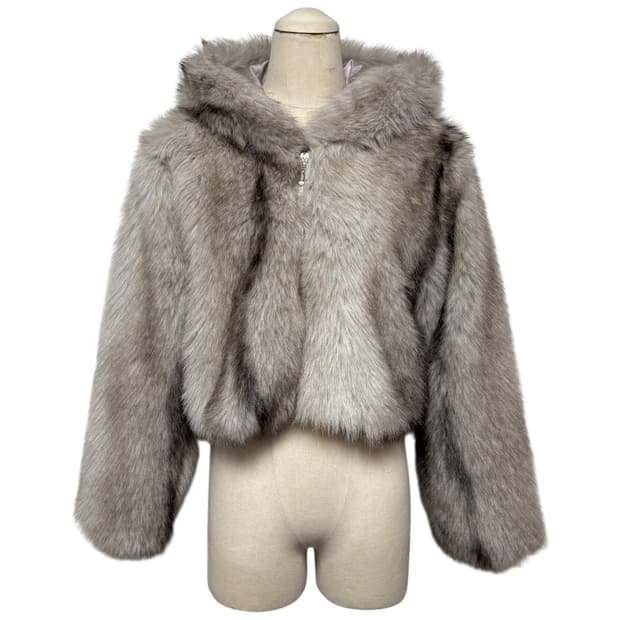 3754 그레이 크롭 후드 퍼자켓 새상품