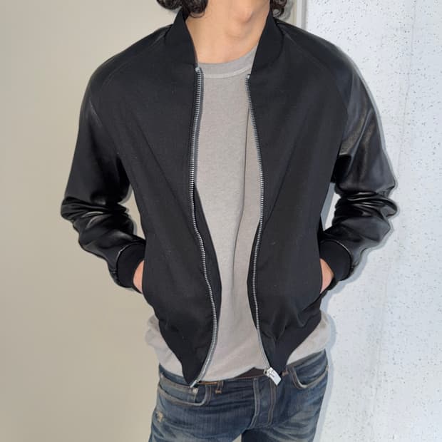 생로랑 13ss 레더 바시티자켓 by 에디슬리먼