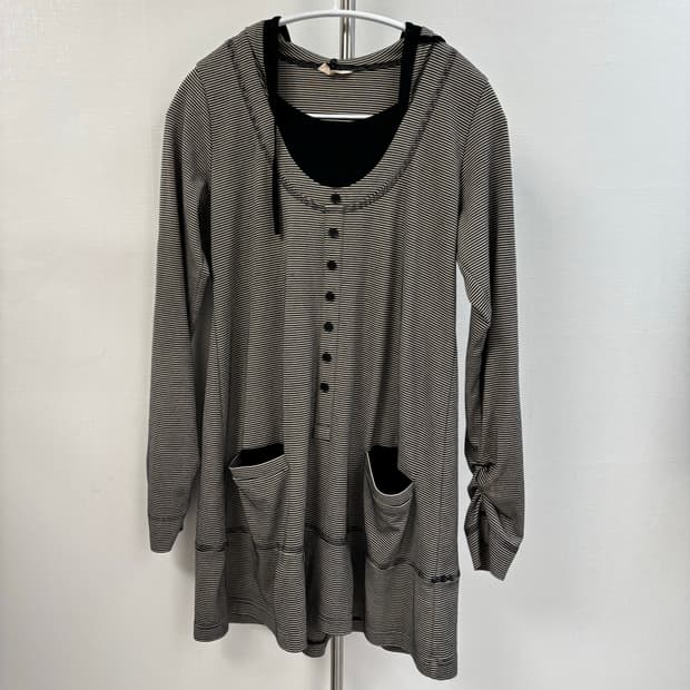 sutfeso 빈티지 스트라이프 벌룬 후디 레이어드 탑