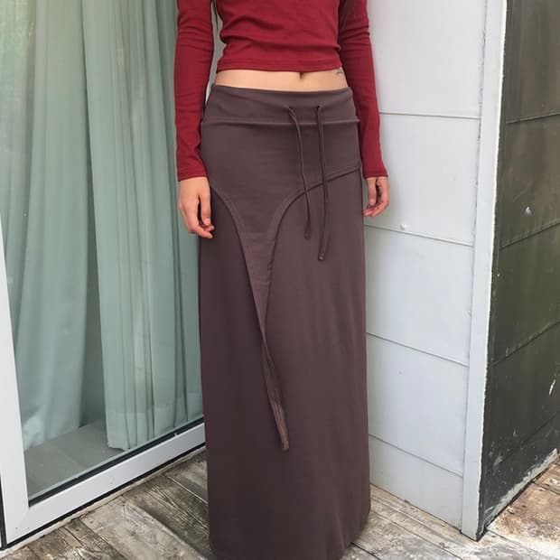 레이어드 맥시 롱 스커트 브라운