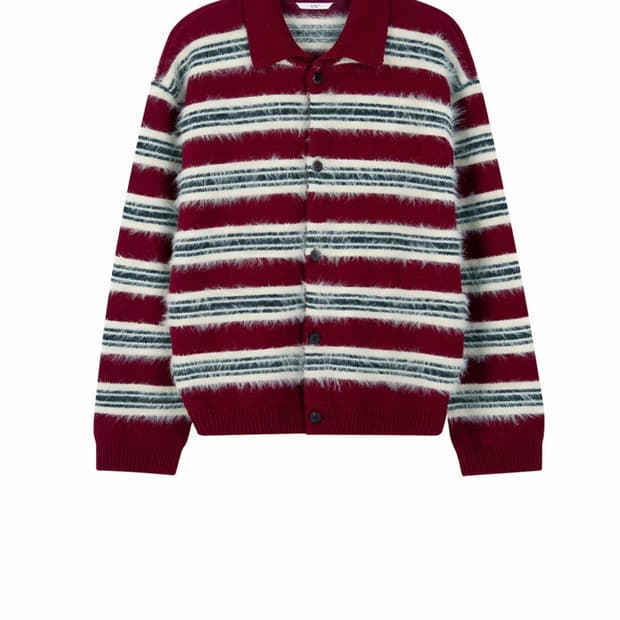 [M] STU 플러피 스트라이프 가디건 버건디