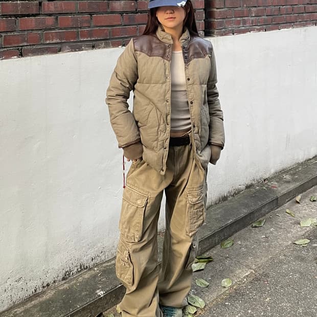 핸드워머 고트 레더  웨스턴 다운 패딩