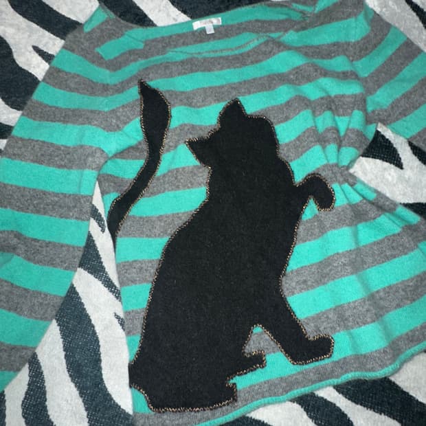 일본빈티지 Lux Lux Lux mint stripe cat knit 