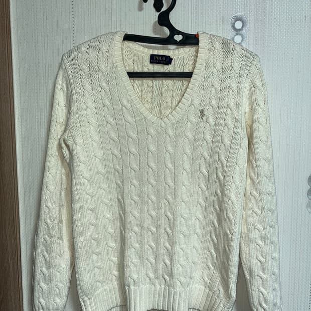 정품) 폴로 브이넥 니트 크림색 M