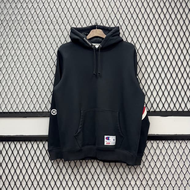18S/S 슈프림 X 챔피온 후디 스웻셔츠 빅로고 프린팅 디테일 후드티