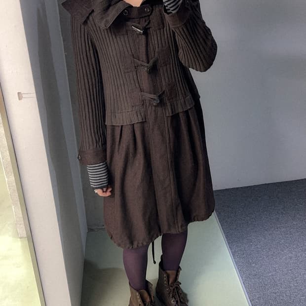 duffle hood knit/wool zip jacket(brown)