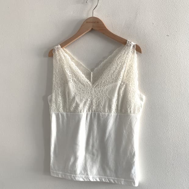 (Vintage)Both V Neck Lace Sleeveless Top