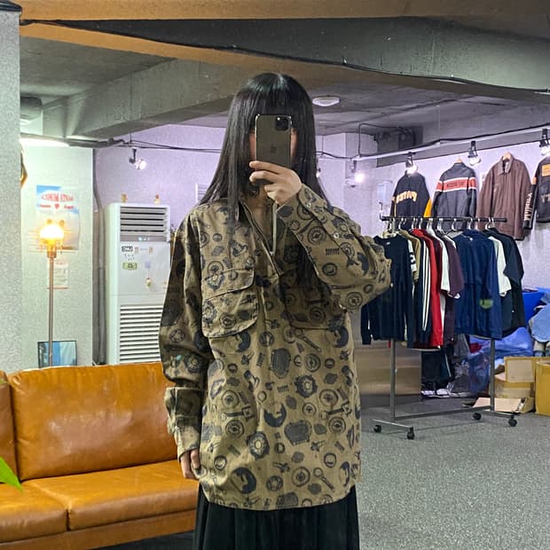 할리데이비슨 2포켓 빈티지 패턴 반집업 셔츠자켓 B5063