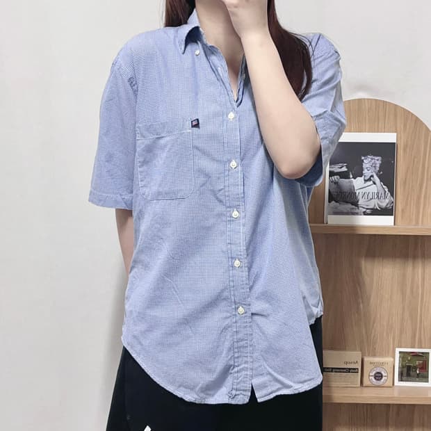 [정품] 폴로 진스 블루 체크 성조기포켓 반팔셔츠 [ M ]