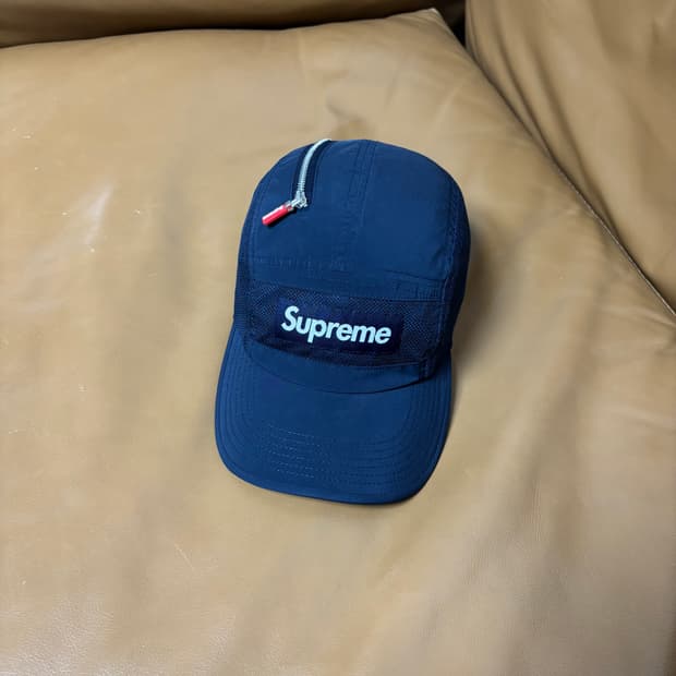 슈프림 캠프캡 모자 박스로고 집 메쉬 네이비