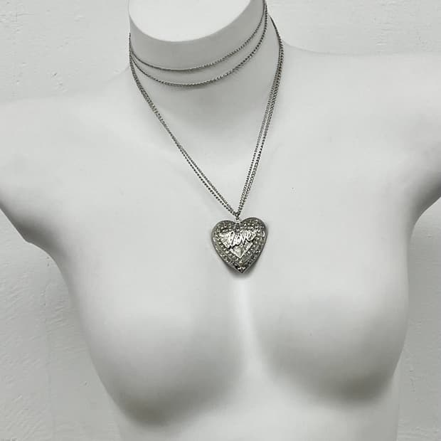 love 큐빅 하트 체인 롱 네크리스