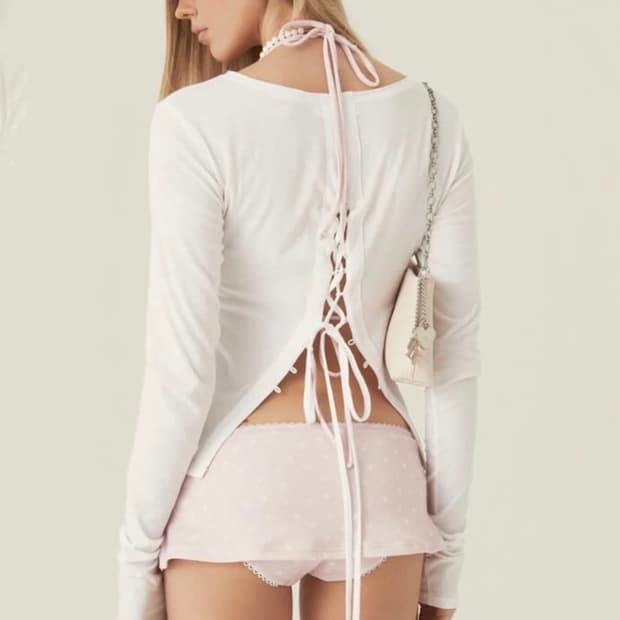 새상품)쓰리타임즈 back slit tie tee 블랙 s 백슬릿