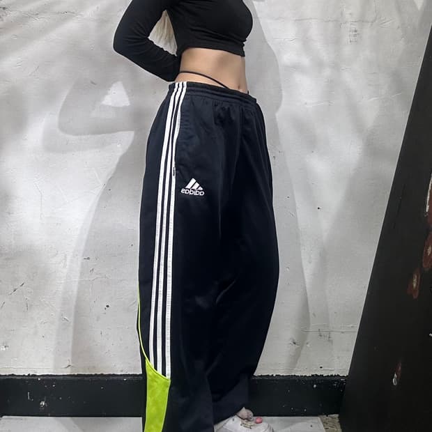 아디다스 블랙 와이드 화이트 삼선 트레이닝 팬츠 추리닝 바지 XL
