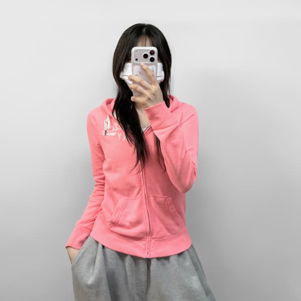 아베크롬비 피치 로고 후드집업 핑크